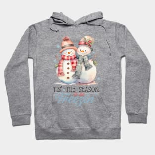 Tis' The Season To Be Freezin' Watercolor Snowmen Sweet Christmas Hoodie